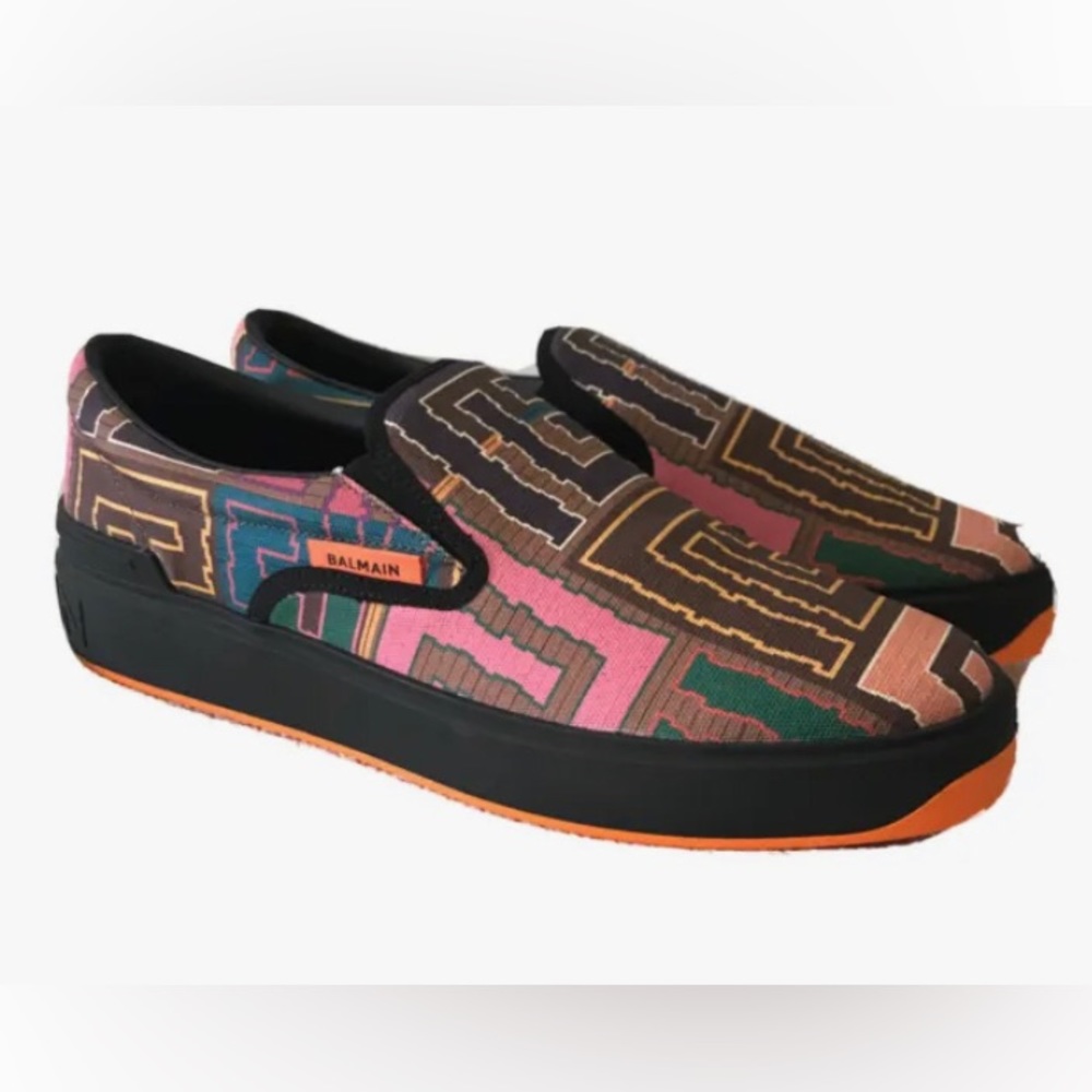 Balmain Paris B-Court Multicolor Slip On Sneakers Size 12 (45) NIB W/dust bag